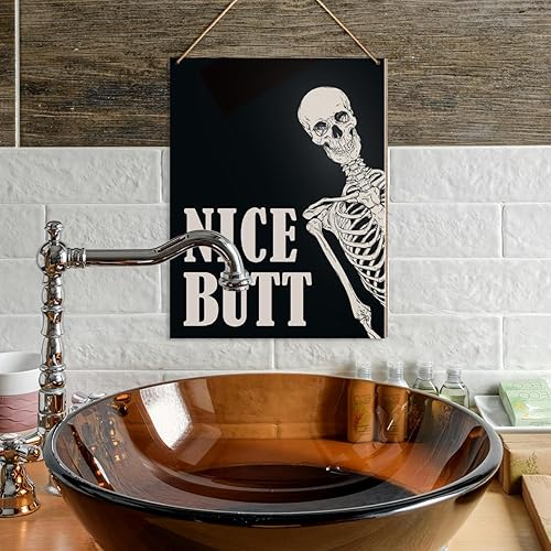 Miniatura 4 de Divertido letrero decorativo para colgar en la pared del baño, bonito trasero, polvo de inodoro, decoración retro, esqueleto para baño, letreros de
