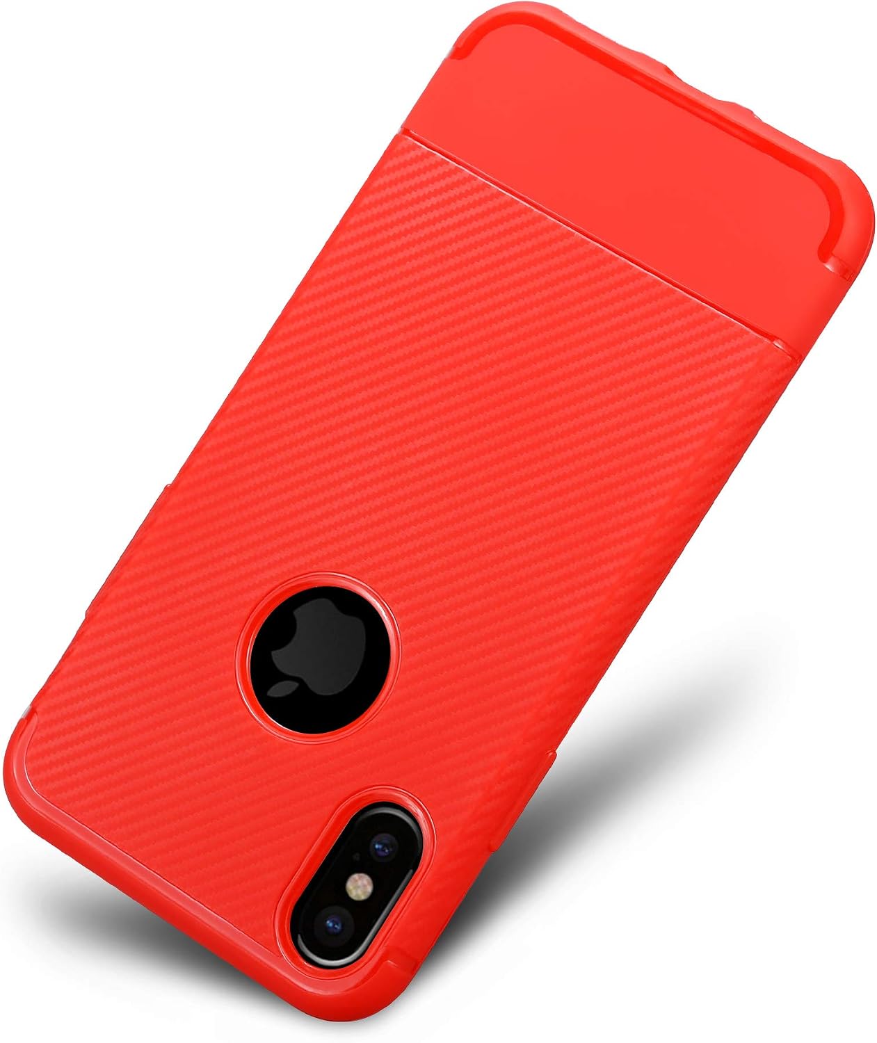 Kit Me Out World Carbon Series Case Designed for iPhone Xs, Full Matte Slim Fit Flexible TPU Minimal Durable Protection Case Cover Brushed Carbon Fiber Effect (Red)