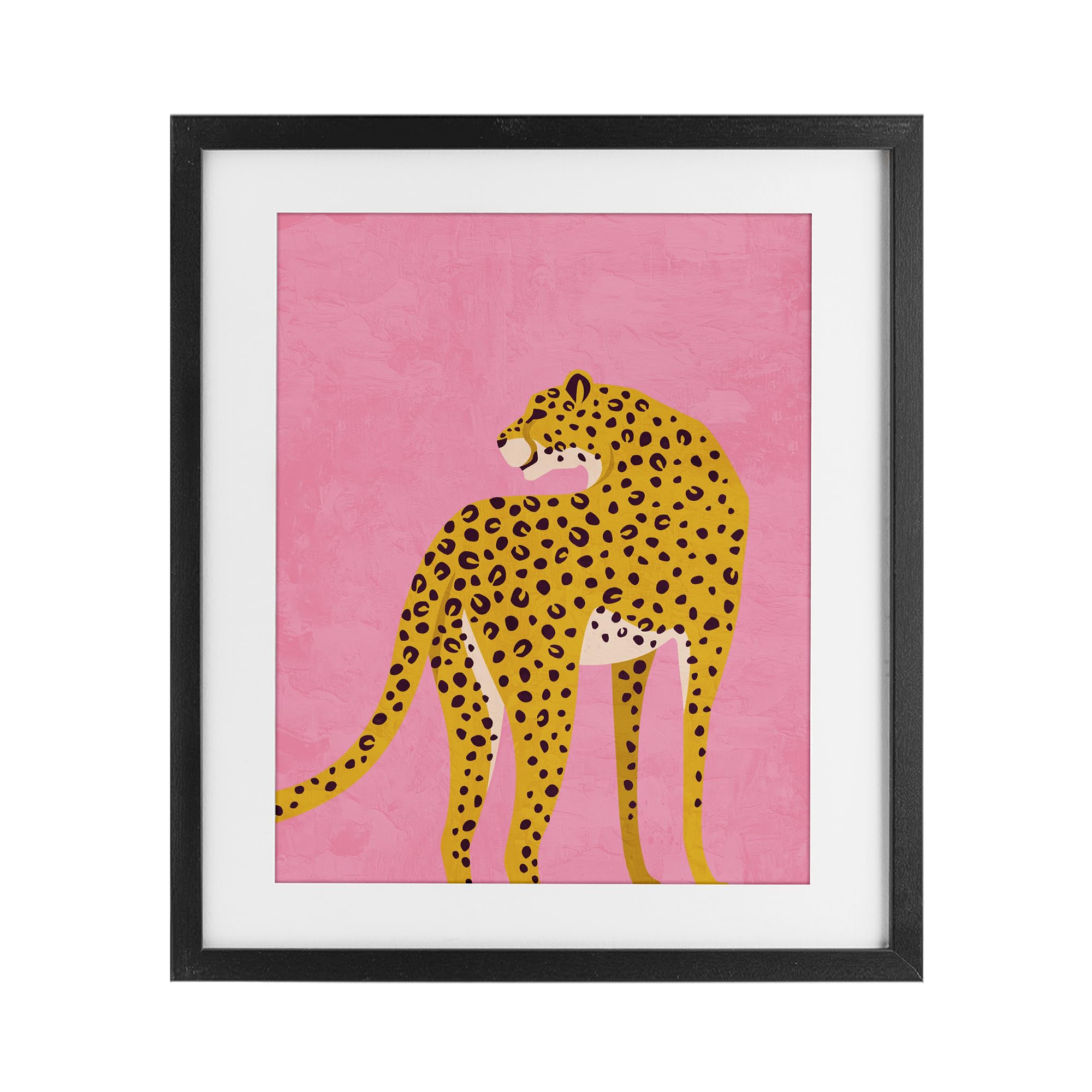 Stupell Industries Midnight Black (Textured) 'Leopard On Pink Serenade', Framed Print Under Glass, Black, 13 X 16 Inches, Easy To Hang And Sturdy, Made In Usa, By Kim Allen
