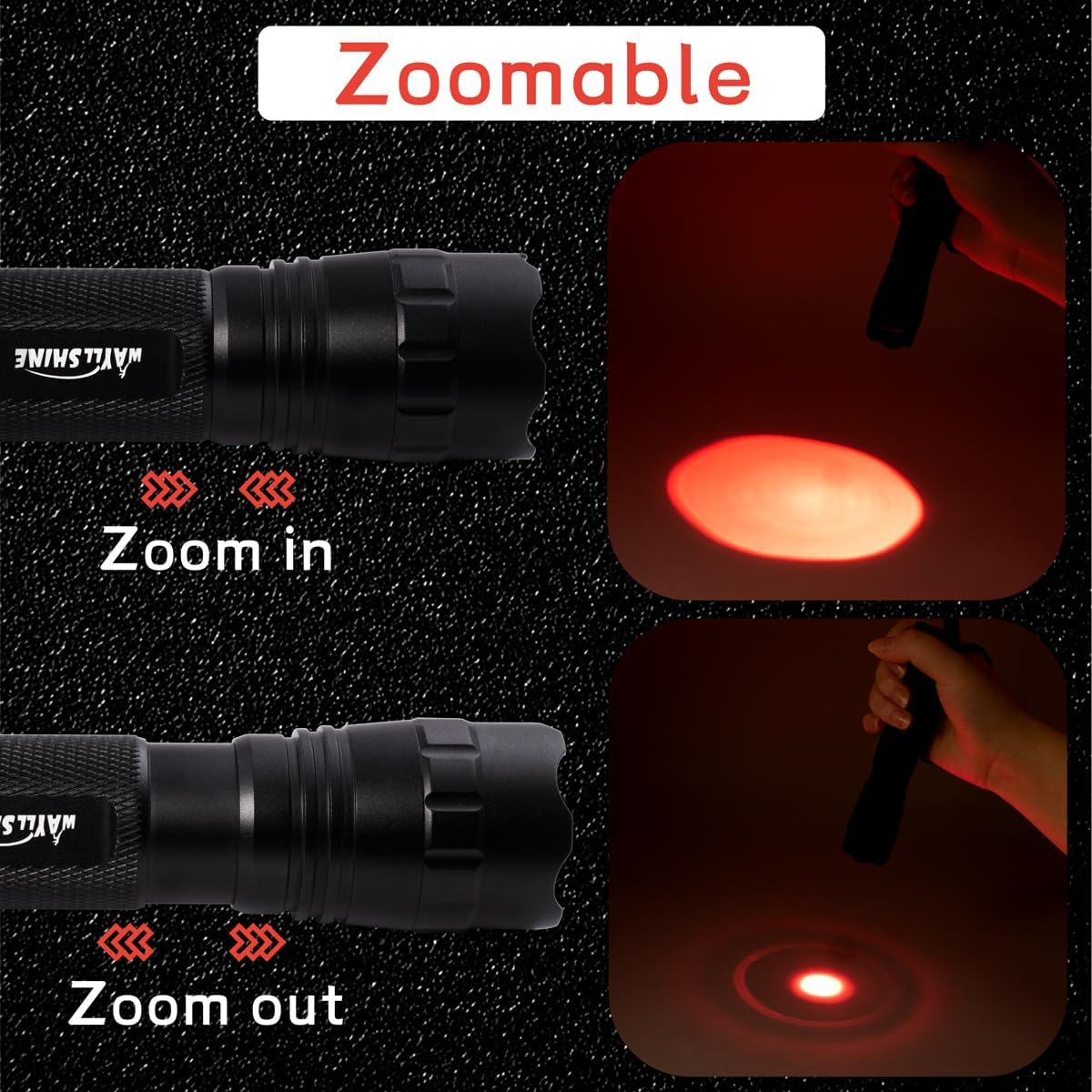Stepless Dimming Red Light Flashlight, 620nm-630nm High Purity, Adjustable Brightness and Focus for Night Observation, Astronomy, Aviation