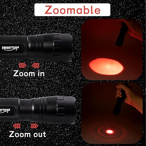 Miniatura 6 de Linterna de luz roja de atenuación continua, pureza alta de 620nm-630nm, brillo ajustable y enfoque para observación nocturna, astronomía, aviación