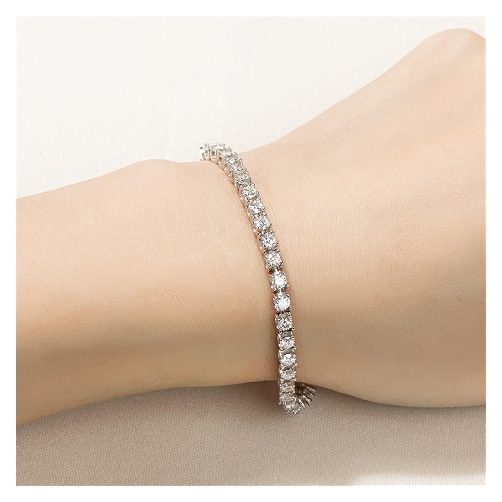 LYGBAOFUL Armband Armband925 Silber 4,6 Karat Moissanit Tennisarmband Damenschmuck 3 mm rundes Moissanit-Gliederkettenarmband 14 Karat Weißgold plattiert (grüne Farbe - 18,5 cm)