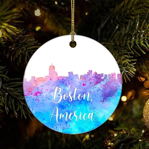 Two-Side Printed America-Boston Ceramic Christmas Ornament Novelty for Family Friends Kids Colorful City Painting Christmas Keepsake Pendants Two-Side Printed America-Boston Ceramic Christmas Ornament Novelty for Family Friends Kids Colorful City Painting Christmas Keepsake Pendants