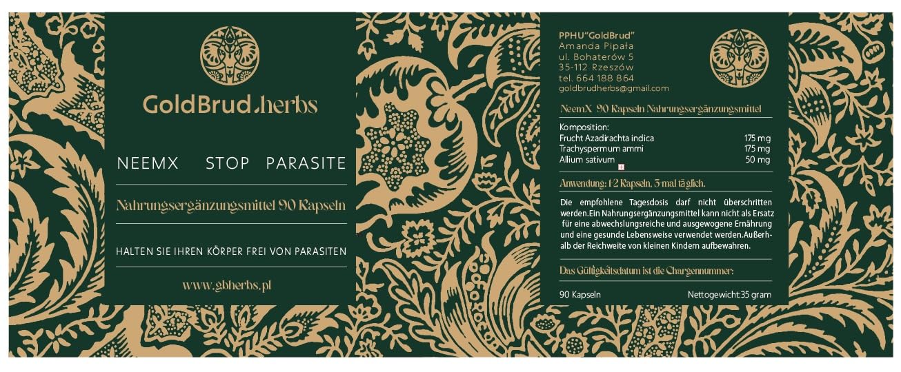 NeemX | Knoblauch, Neembaum-Frucht, Ajowan 400mg | | 90 Caps | Goldbrudherbs | Natürliche Kräuter | Keine Konservierungsstoffe | Ayurveda-Ergänzung | Antioxidans |Parasiten | Pilze | Bakterien