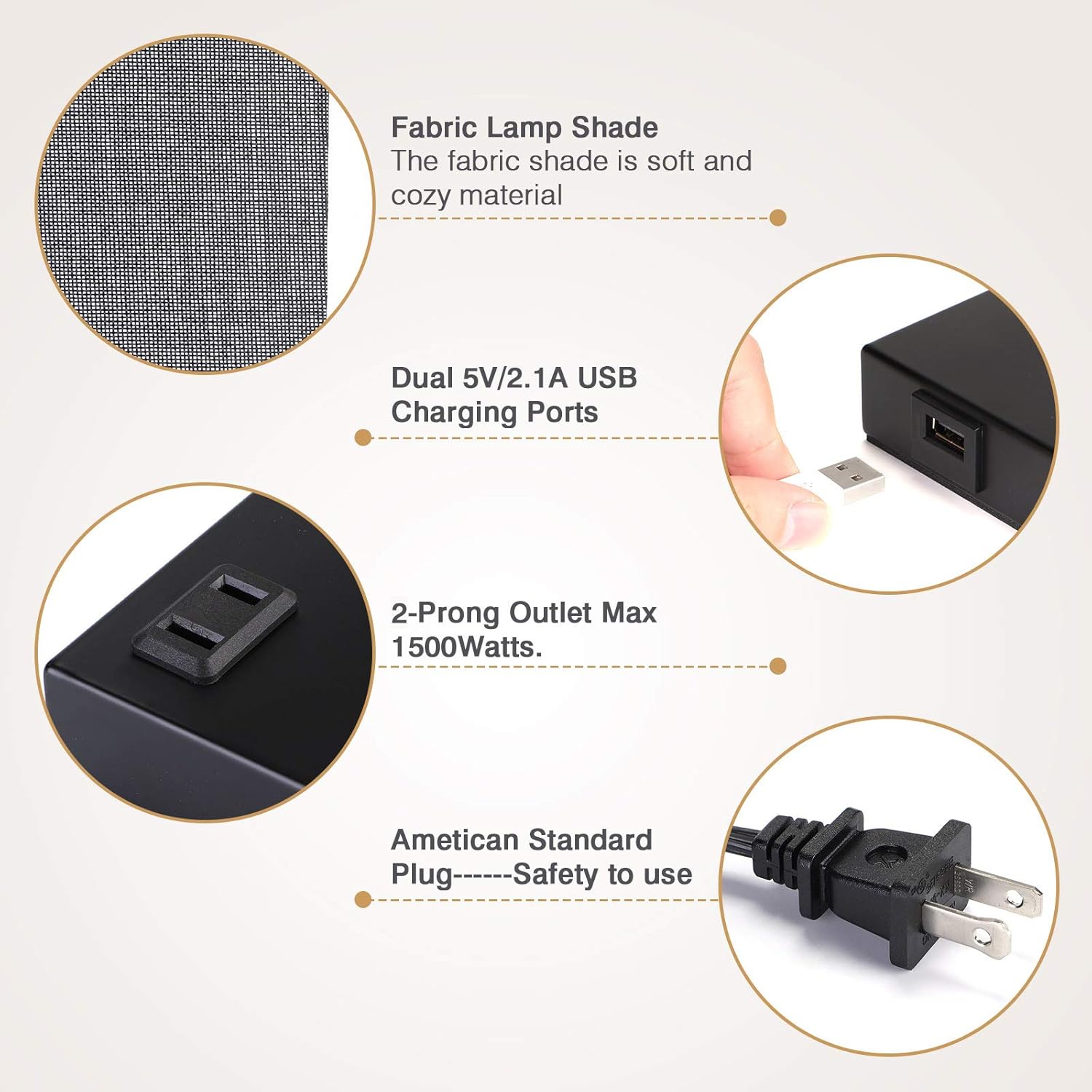 ❤ Crazy Deals Touch Table Lamp Dimmable with AC Outlet and 2 USB Ports, LIGHTESS Black Fabric Shade Nightstand Lights Bedside Lamps, LED Bulbs Included, for Bedroom Living Room, Pack of 2, LG9925868