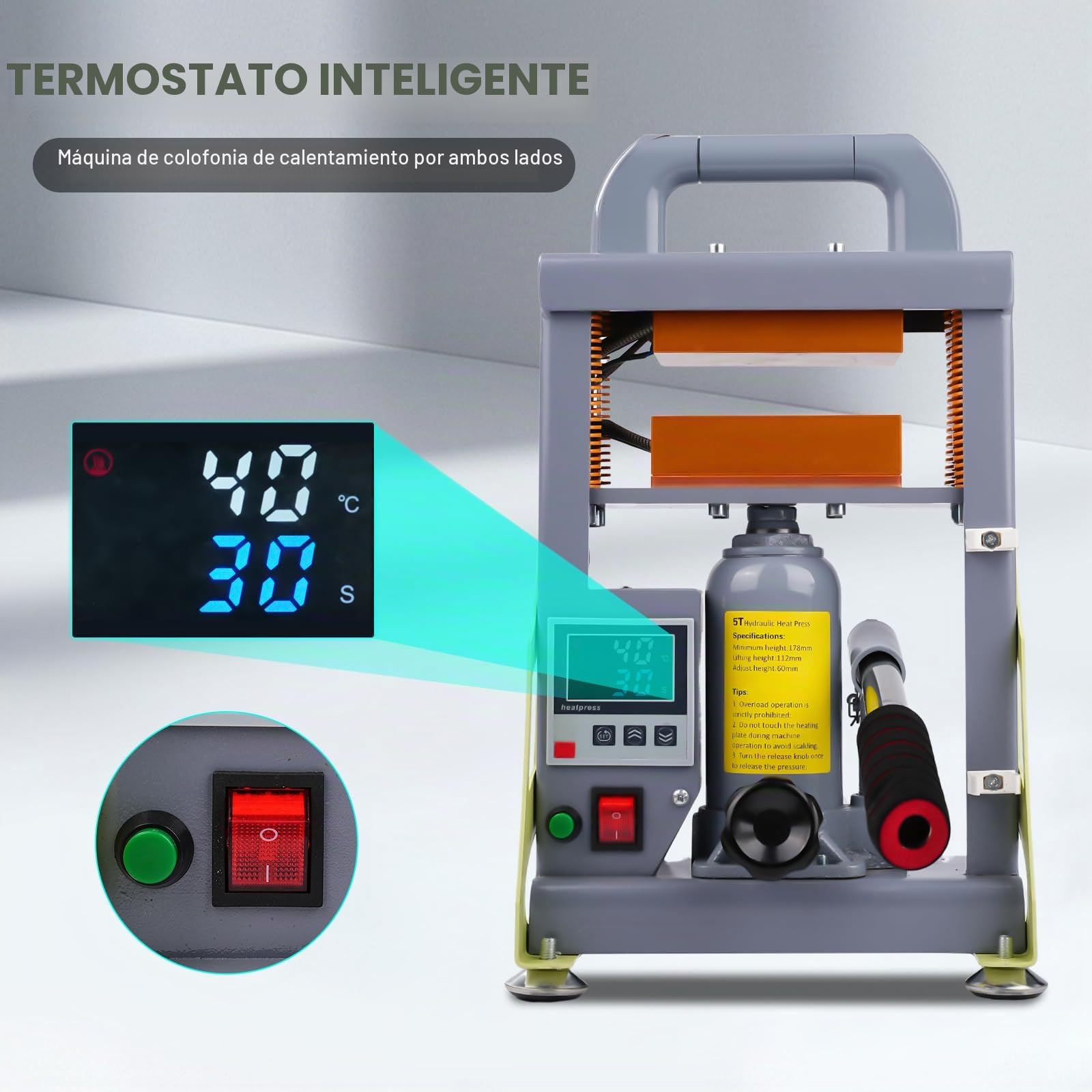 Prensa caliente hidráulica manual de 5 toneladas 600 W | Máquina de extracción de placas de calefacción doble de Rosin Alta eficiencia para la extracción de resina para la extracción de aceite