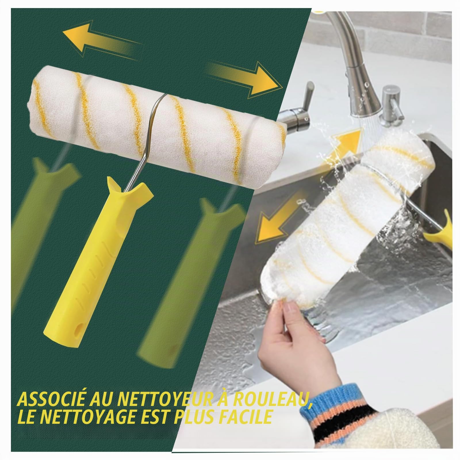 Set de Rouleaux de Peinture 18 pièces avec Rallonge – Rouleaux et Plateaux de Peinture pour Murs et Plafonds Inclut cadres et manchons 9 & 4 pouces, pinceaux – Idéal pour travaux maison
