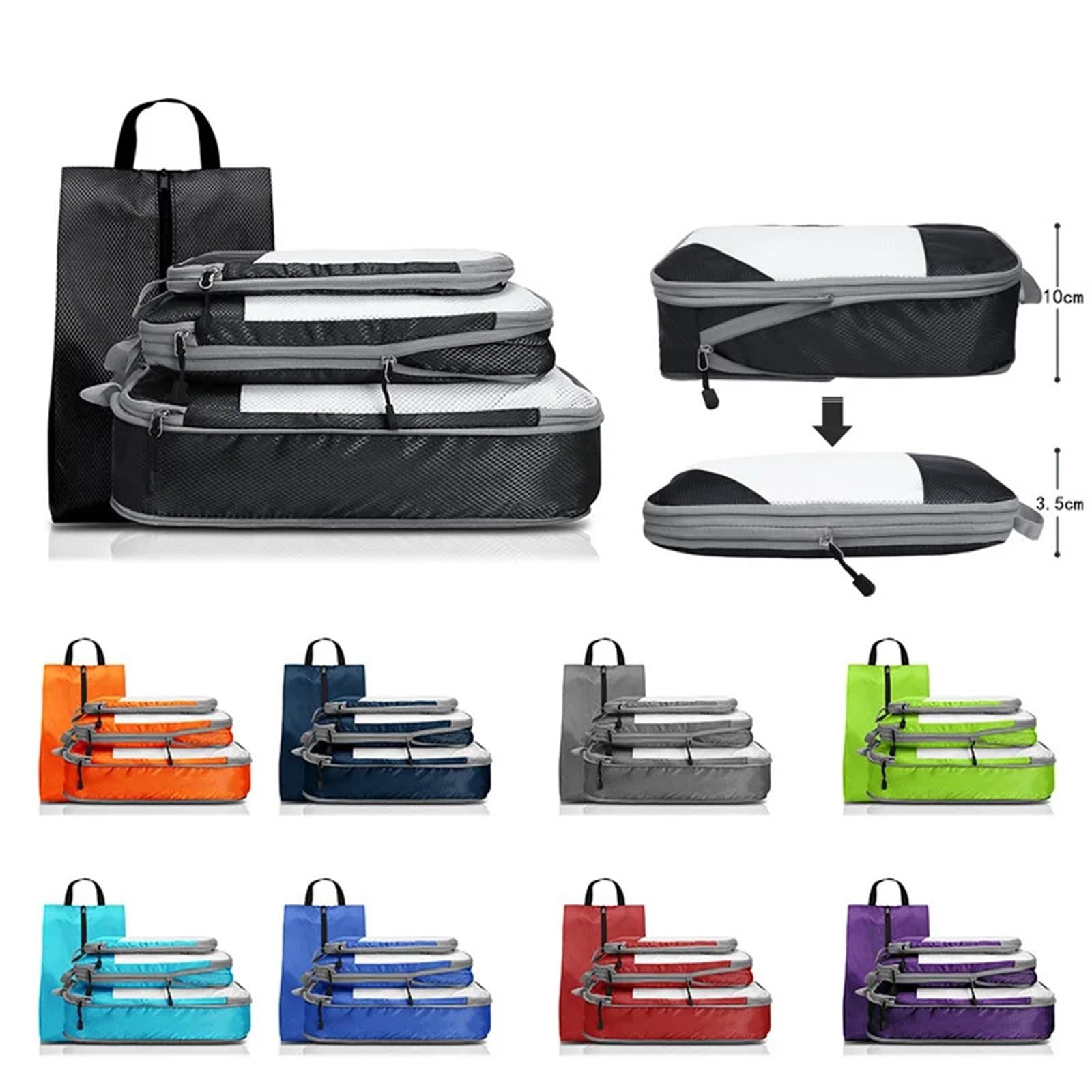 4 pezzi da viaggio, organizer portatile for bagagli, cubi di compressione, borse for scarpe con rete, borsa pieghevole leggera Organizer per valigie(Red)