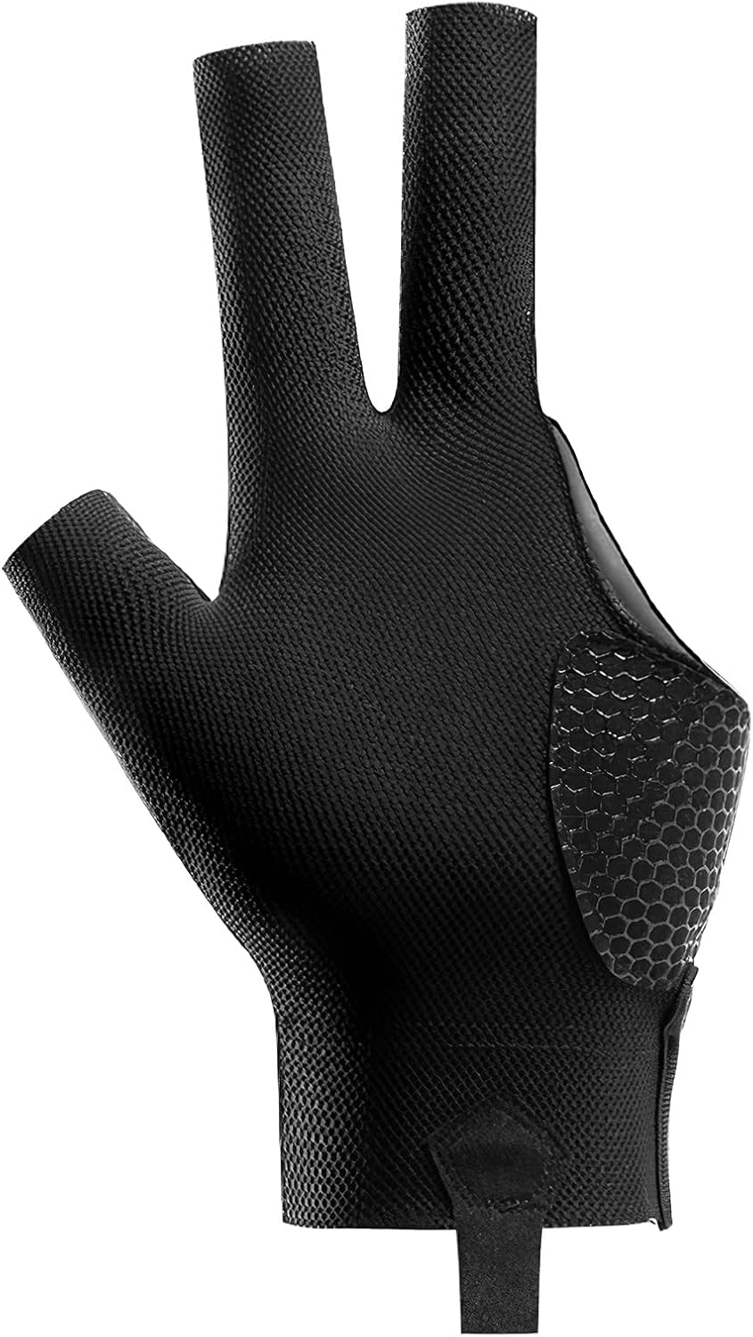 DORART Pool Glove Left Hand Black Billiards Glove 3 Finger