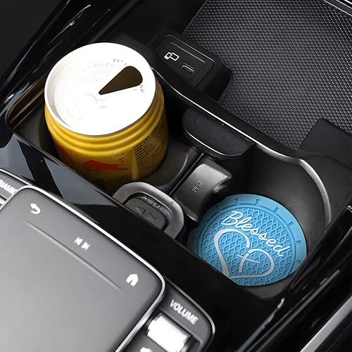 Miniatura 5 de AICEL Paquete de 4 posavasos para automóvil, 2.75 pulgadas, de PVC suave, portavasos para automóvil, diseño cristiano de cruz bendita y corazón,