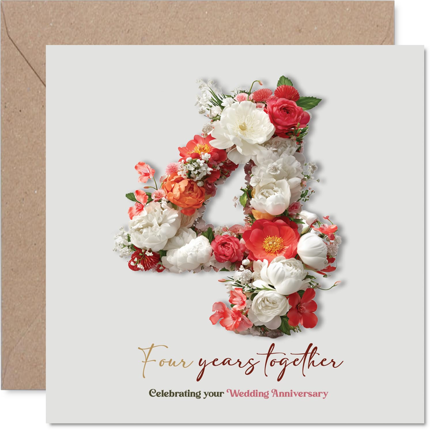 Romantic 4th Anniversary Card, Four Years of Love and Laughter