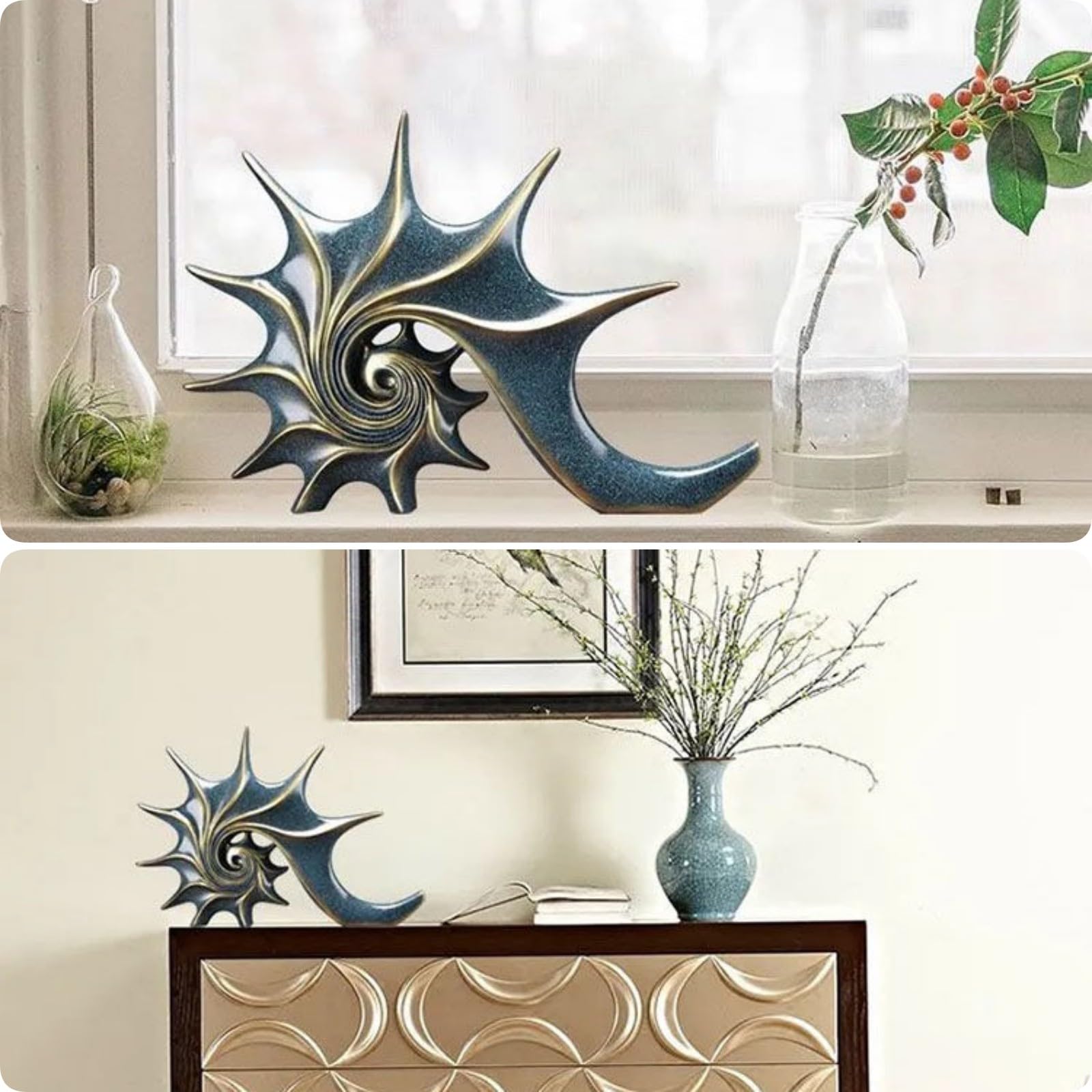 Escultura De La Estata De Conch De Resina Esculturas De La Conch DecoracióN De La Figura En El Escritorio CentríEse De Mesa Decorativa De La Playa para La Oficina Room Room Gabinete,Azul