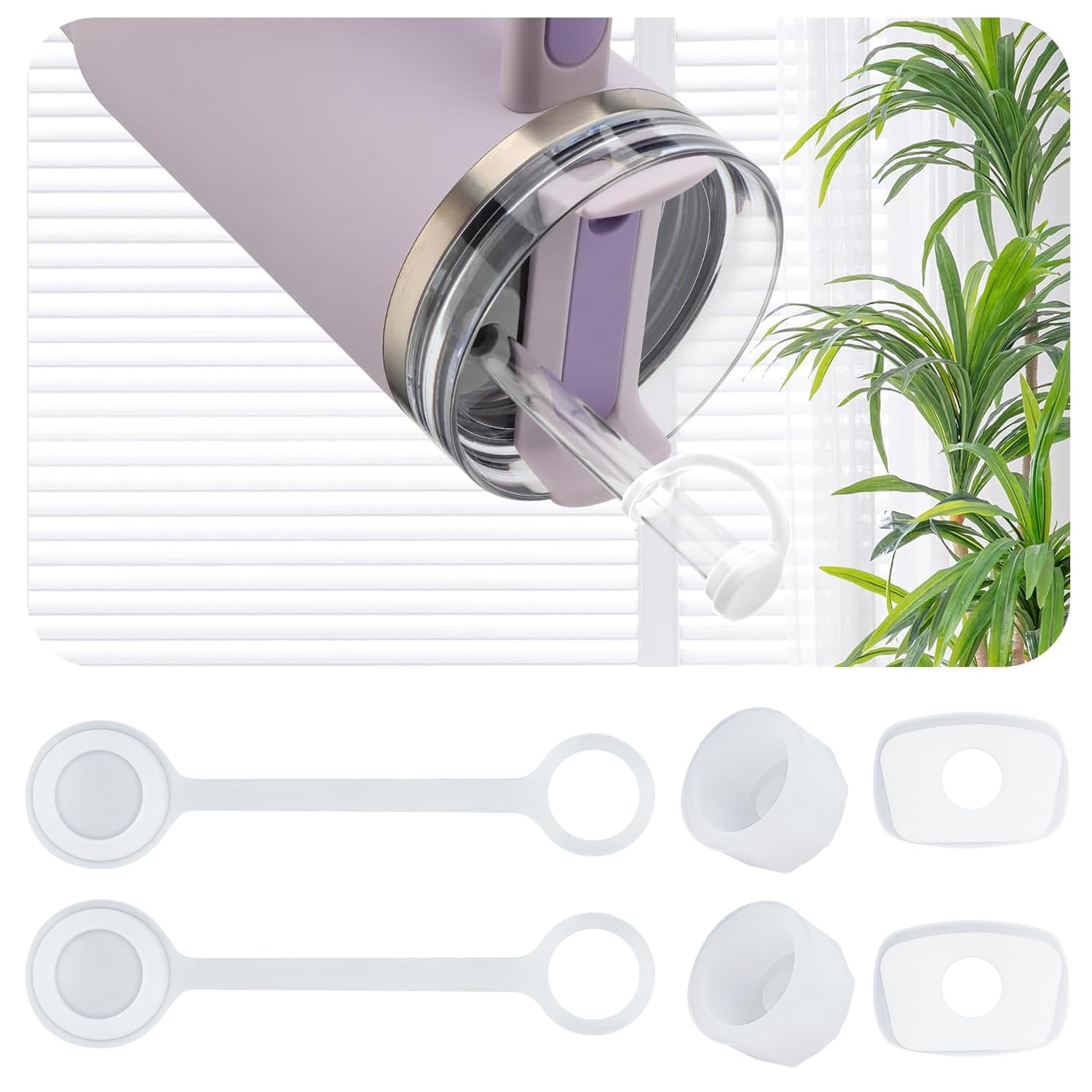 SXhyf 2 Sets Silicone Spill Stopper for Stanley 40/30 oz Quencher H1.0 Tumbler with Handle including Straw Cover Round Leak Stoppers Square Cup Accessories Dust-proof Clear