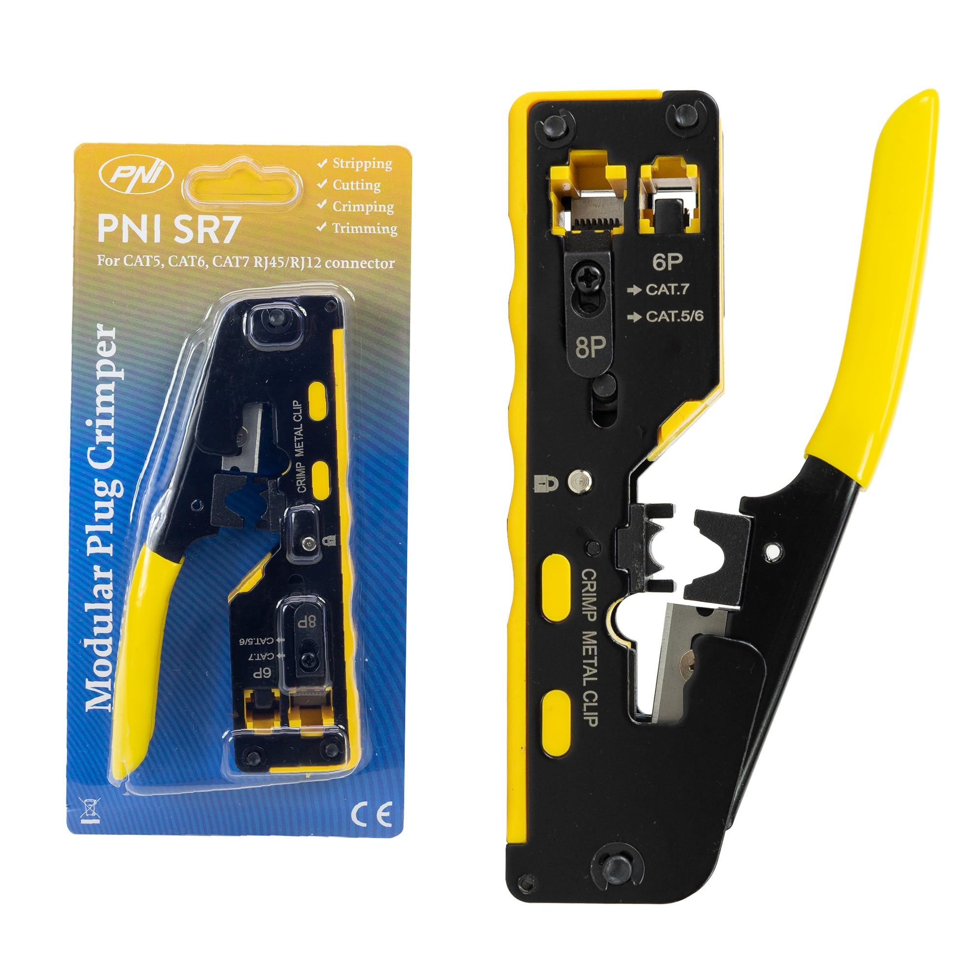 PNI Pinza SR7, per tagliare, spellare cavi e crimpare spine RJ12, RJ45 CAT5, CAT6, CAT7