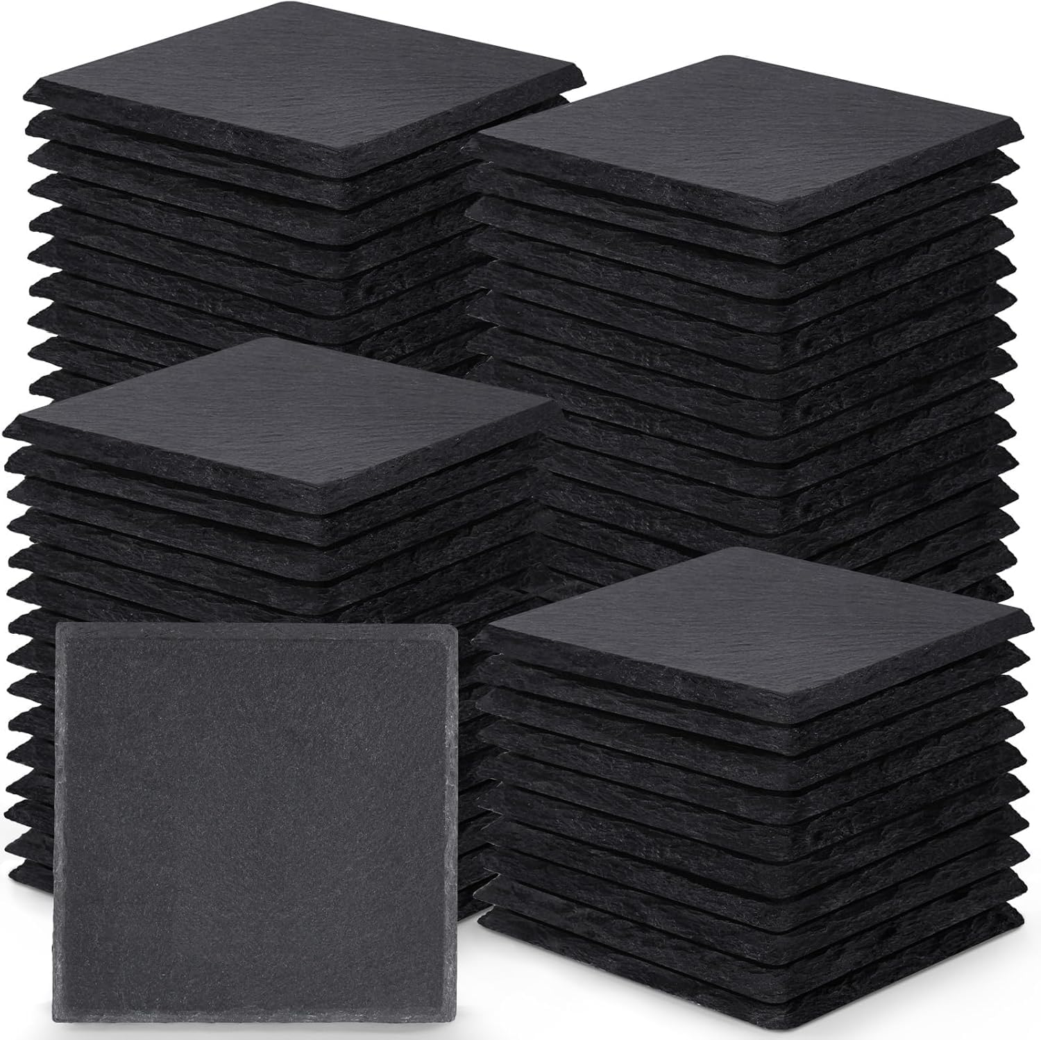 72 Pieces Slate Drink Coasters, GOH DODD 4 Inch Black Coasters Stone Coaster Set, Laser Engraving Blanks with Anti-Scratch Bottom for Home Office Kitchen Bar Housewarming Gifts Wedding Party, Square