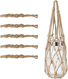 5 Pack Mason Jar Hanging Net, Handwoven Rope Mesh Hanger, Rustic Decorat...