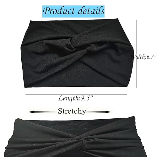Miniatura 3 de 2 diademas turbantes para mujer, bohemias, elásticas, gruesas, bonitas, extra anchas, grandes, de tela anudada, para mujeres y niñas, color negro y