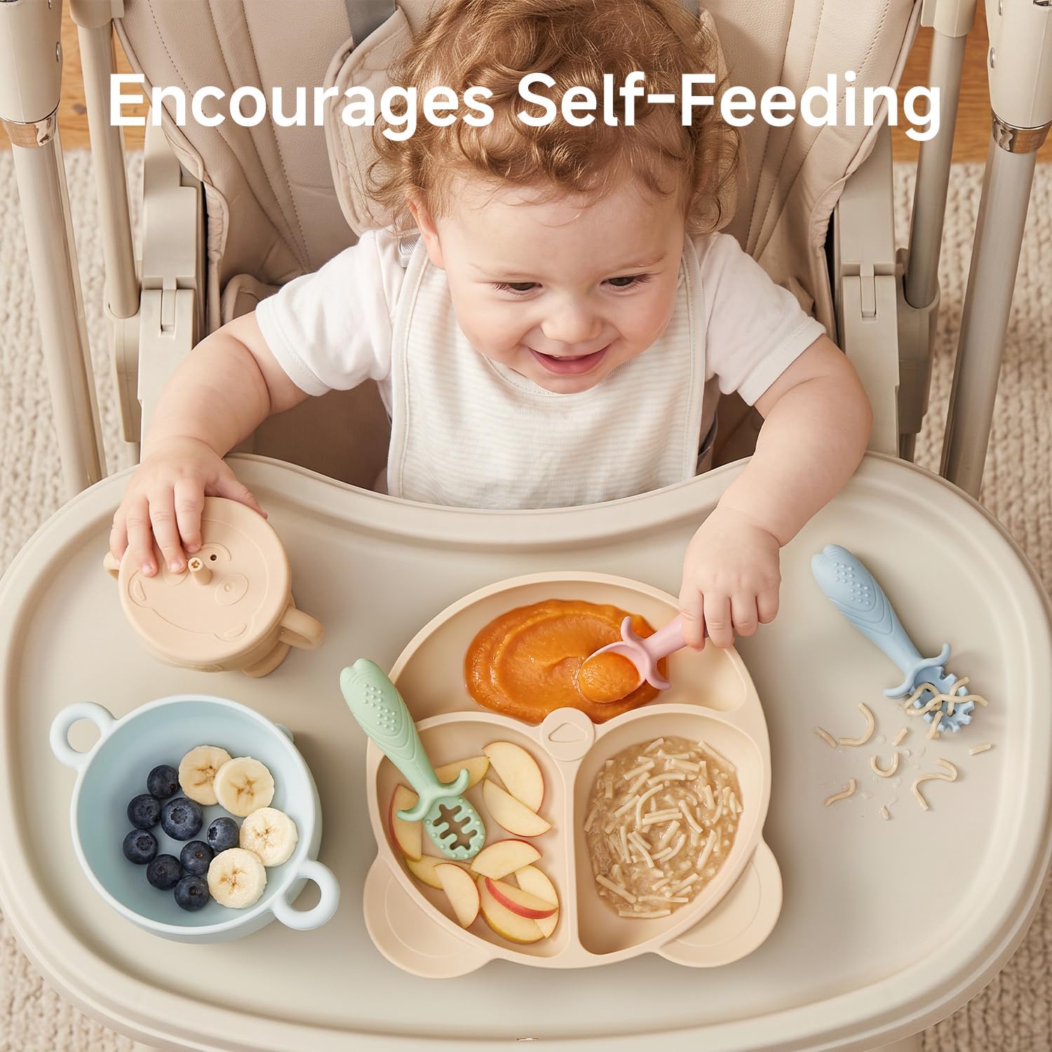 KINGSTONE Baby Spoons Self Feeding 6+ Months, Anti-Choke, Silicone, 3-Pack