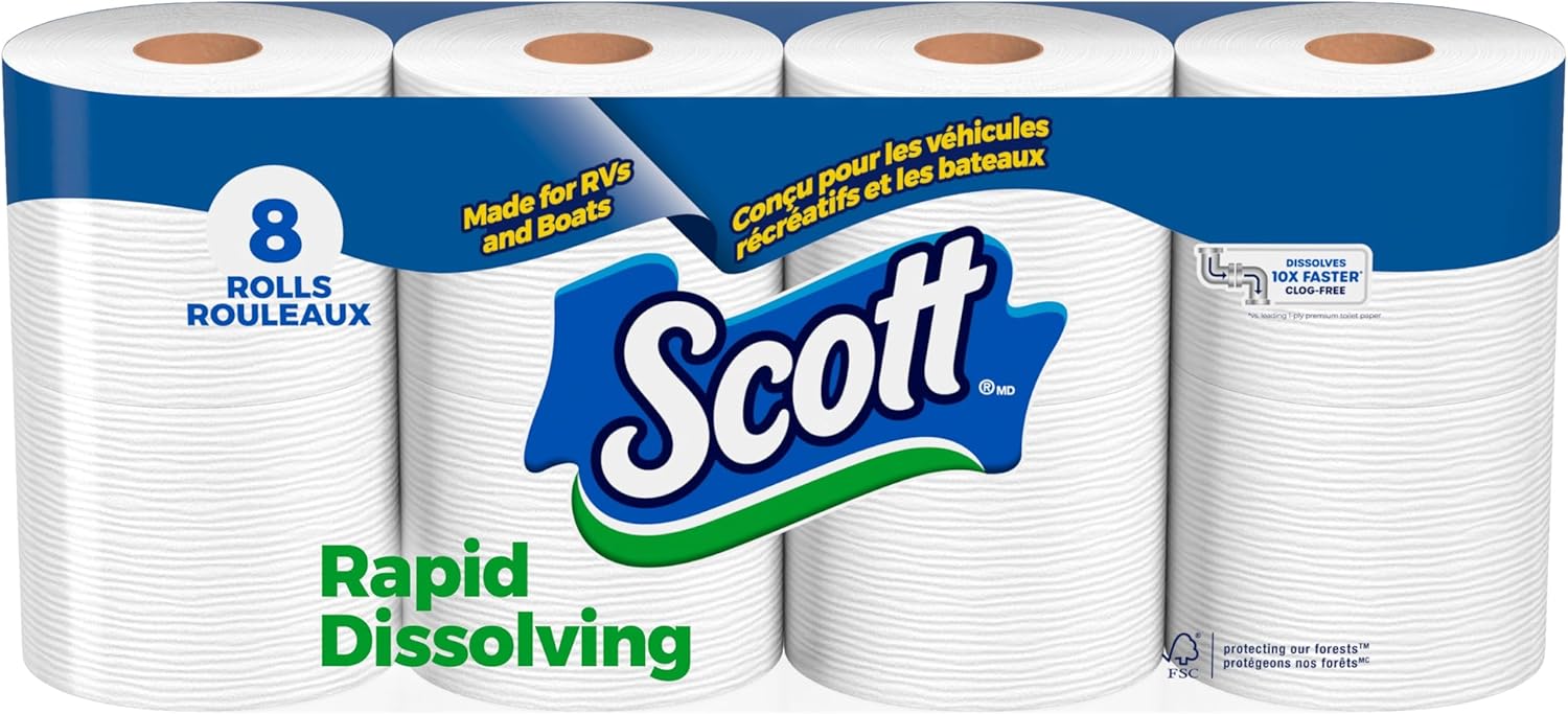 Scott Rapid-Dissolving Toilet Paper, 8 Double Rolls, Sustainable ...
