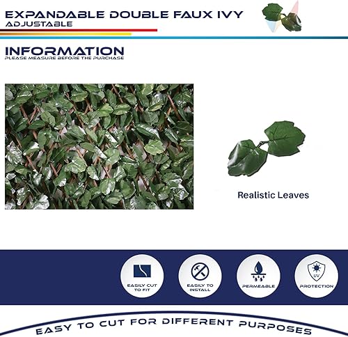 Miniatura 5 de Windscreen4less - Pantalla de privacidad para valla de hiedra artificial (extensible), Verde