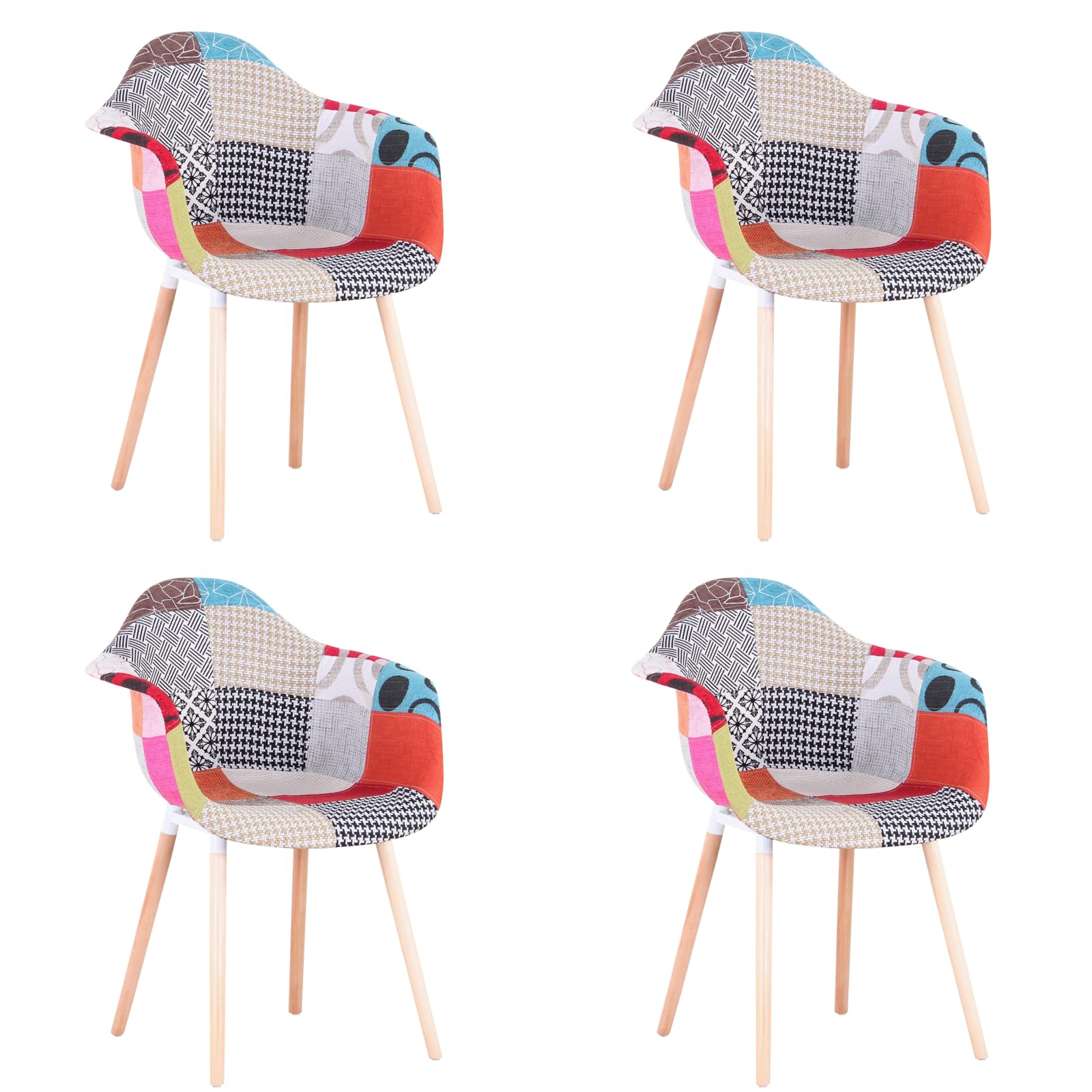 Chaises de salle à manger en hêtre massif et tissu patchwork au design moderne