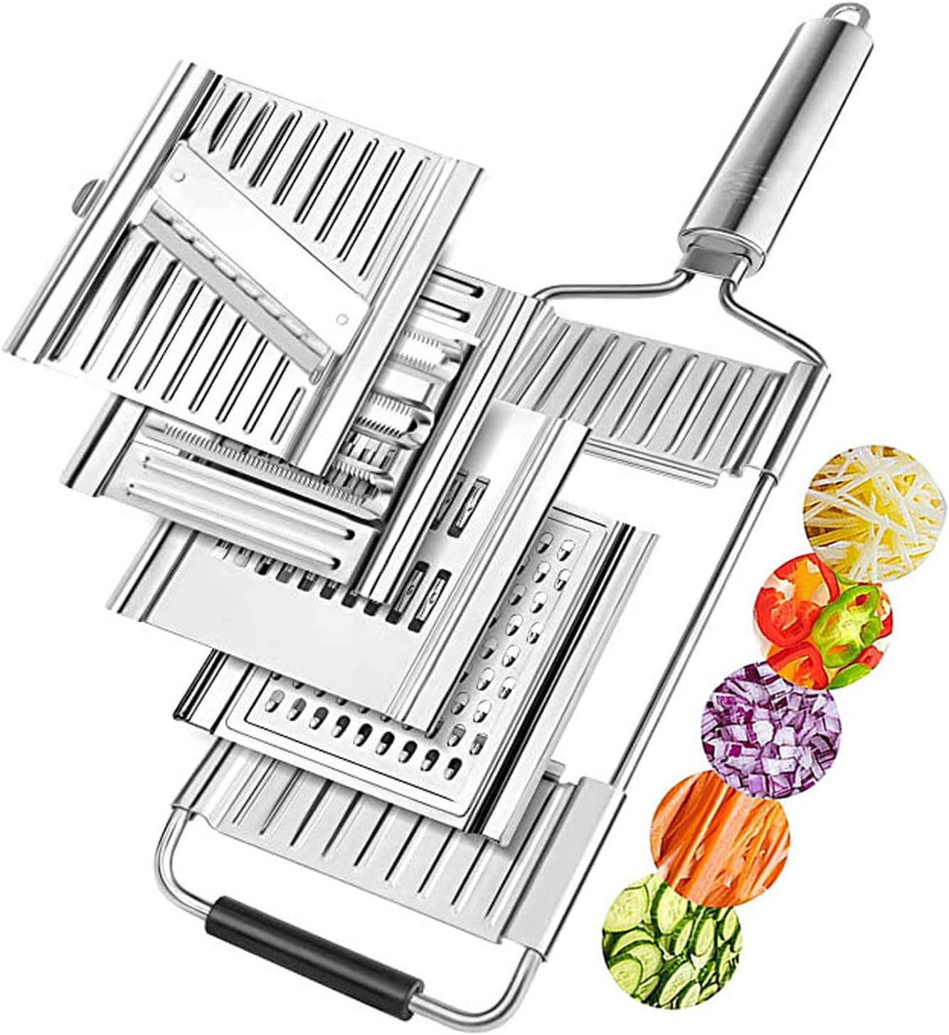4 in 1 Multi-Purpose Vegetable Slicer Set, BetterJonny Handheld Stainless Steel Shredder Cutter Grater with 4 adjustable Blades Manual Food Chopper Kitchen Tools for Vegetable Fruits Salad