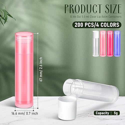 Miniatura 3 de Nuanchu 200 tubos de bálsamo labial, tubos vacíos de brillo de labios a granel para mujeres, 0.186 onzas0.2 fl oz, kit de envases de brillo de