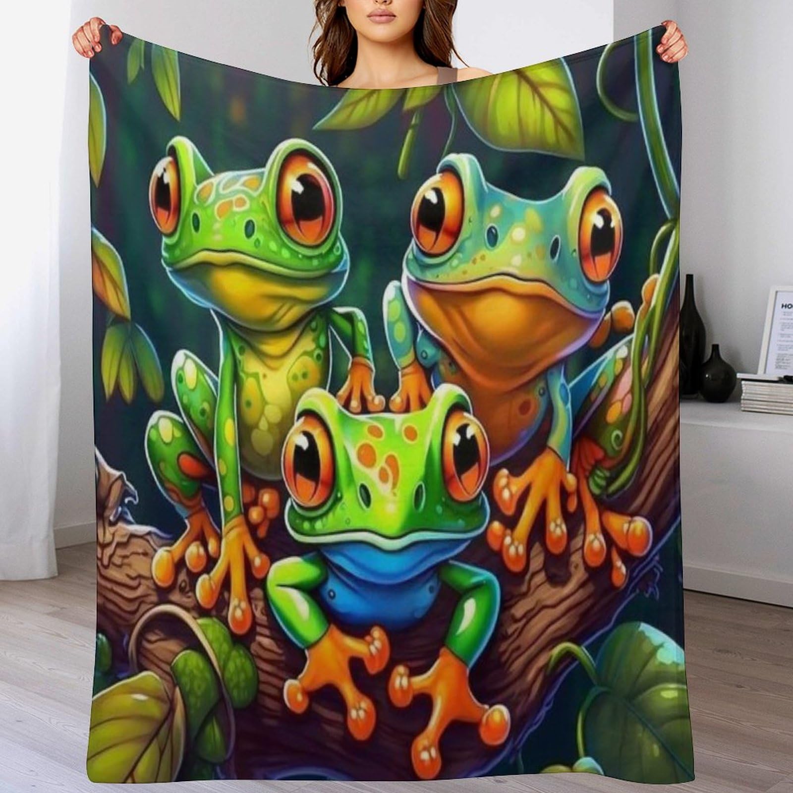 Couverture grenouille douce en flanelle pour réchauffer vos soirées cinéma en famille au salon