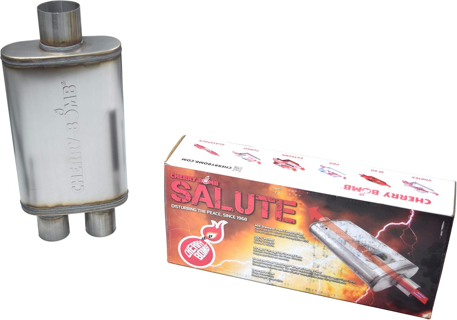 Truck Exhaust Kits - Shop Line Dual Exhaust Sytem 2.5 inch Aluminized Pipe Cherry Bomb Salute Muffler Black Tips