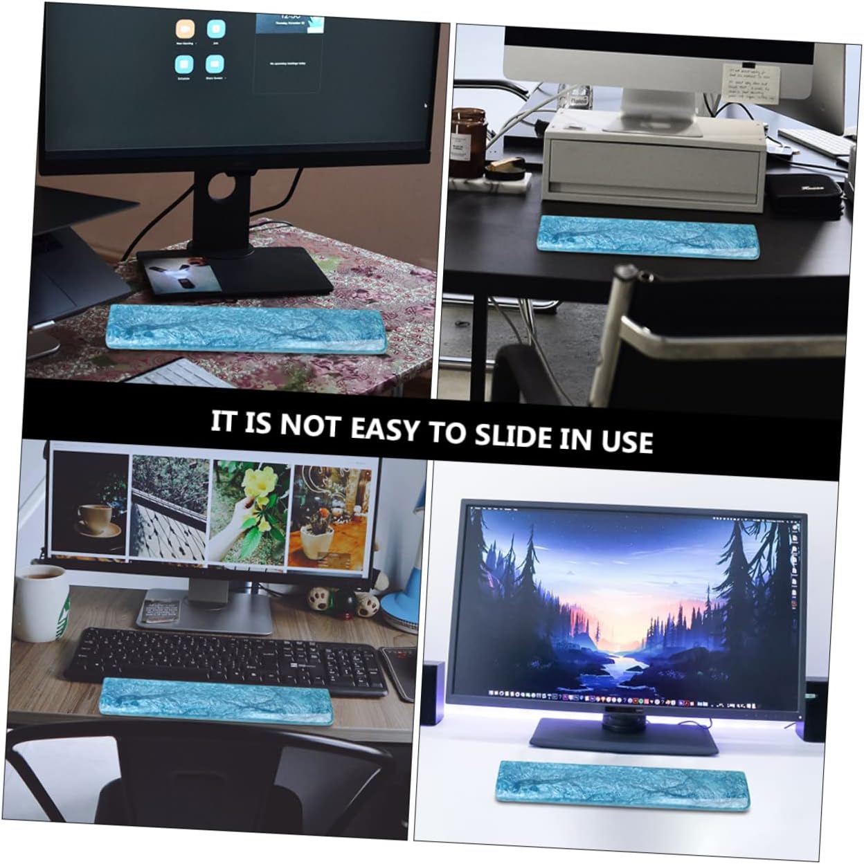 DOITOOL Ergonomic Keyboard Wrist Rest Pad Cushion Support for Relief Blue Resin Wrist Pad for Comfortable Typing and Gaming Fatigue for Home Office Use