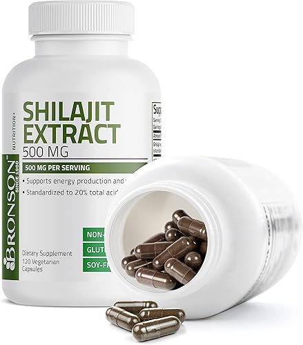 Miniatura 6 de Bronson Extracto de Shilajit de 500 mg por porción apoya la producción de energía y vitalidad estandarizado al 20 de ácidos totales sin OMG 120