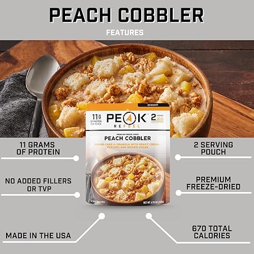 Miniatura 2 de Peak Refuel Cobbler  Proteínas  Calorías  Ingredientes 100% reales  Alimentos liofilizados premium para mochileros y camping  2 porciones  Comida o