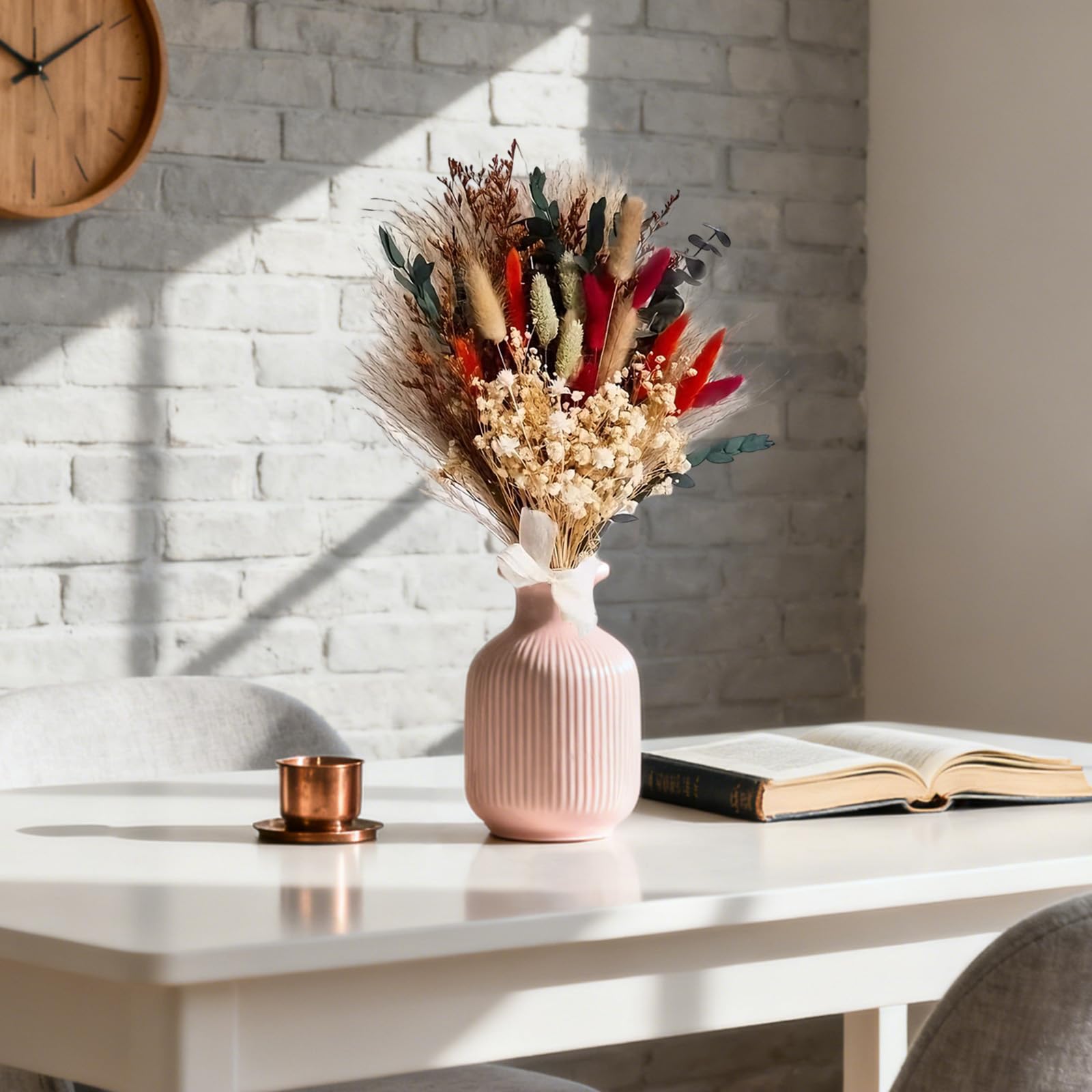 Bouquet de Fleurs séchées Naturelles, 55 pièces, 43 cm, Bouquet d'herbe de Pampas avec Herbe Queue de Lapin et Ruban, 13 variétés pour décoration Maison, Mariage, fête