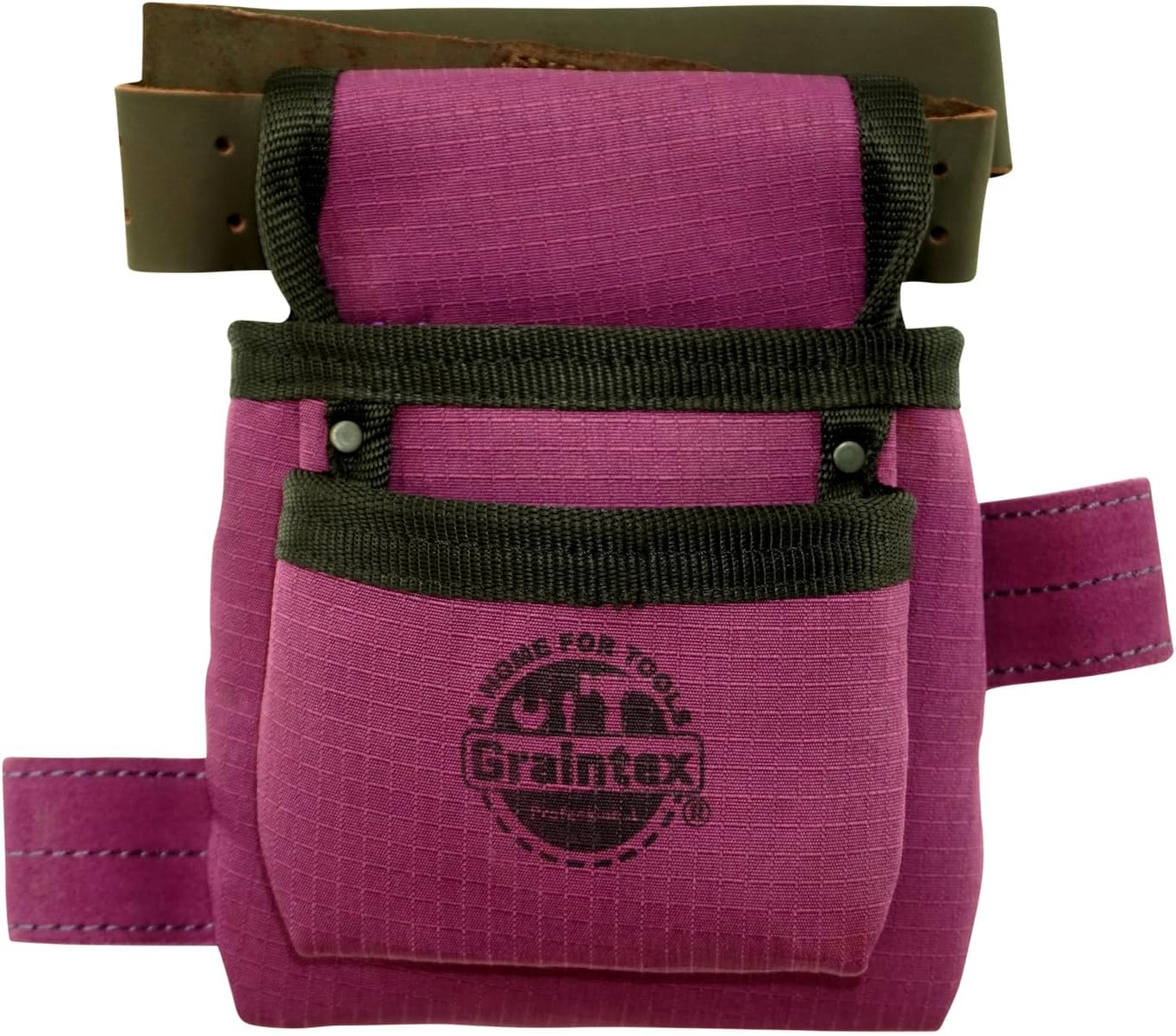 Graintex 2 Pocket Children Tool Pouch, Ripstop Canvas Double Layered, Leather Trims, Kid's Real Tool Bag, Boys and Girls Tool Belt for Home Improvement, 1.1/2" Leather Belt, Hammer Loop