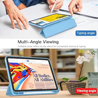 iMieet iPad (A16) Case 11th Gen/iPad 10th Generation Case [11-Inch 2025/10.9 Inch 2022] with Pencil Holder, Trifold Stand Smart Cover with Soft TPU Back,Auto Wake/Sleep(Azure Blue)