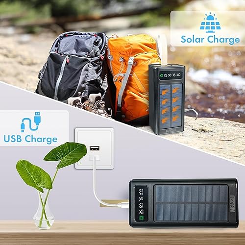 Miniatura 4 de Banco de energía solar, 50000 mAh, 22.5 W, USB C, cargador portátil para portátil con 3 salidas y 4 entradas, linterna LED, batería de carga rápida