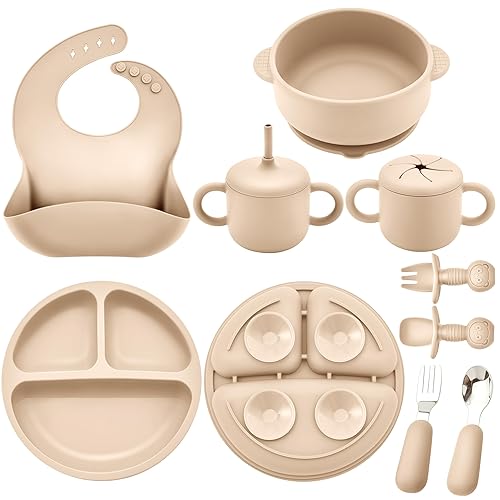 Miniatura 8 de Juego de alimentación de silicona para bebés, suministros de destete para bebés, utensilios esenciales para comer con placa de succión y cuenco,