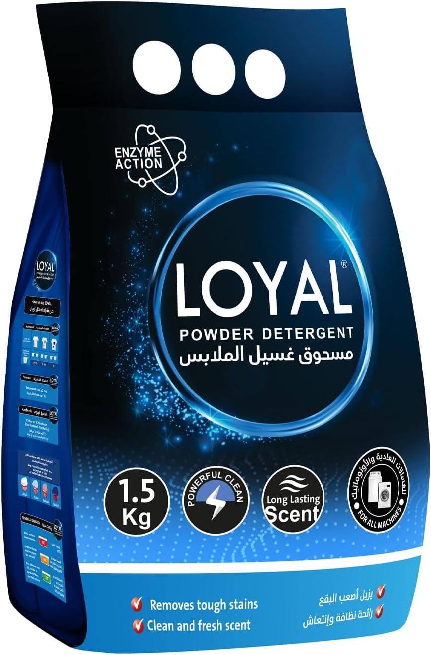 Loyal Powerful Clean Powder Detergent with Long-Lasting Scent and Enzyme Action, Remove Tough Stains, Fresh and Clean Scent (1.5kg)