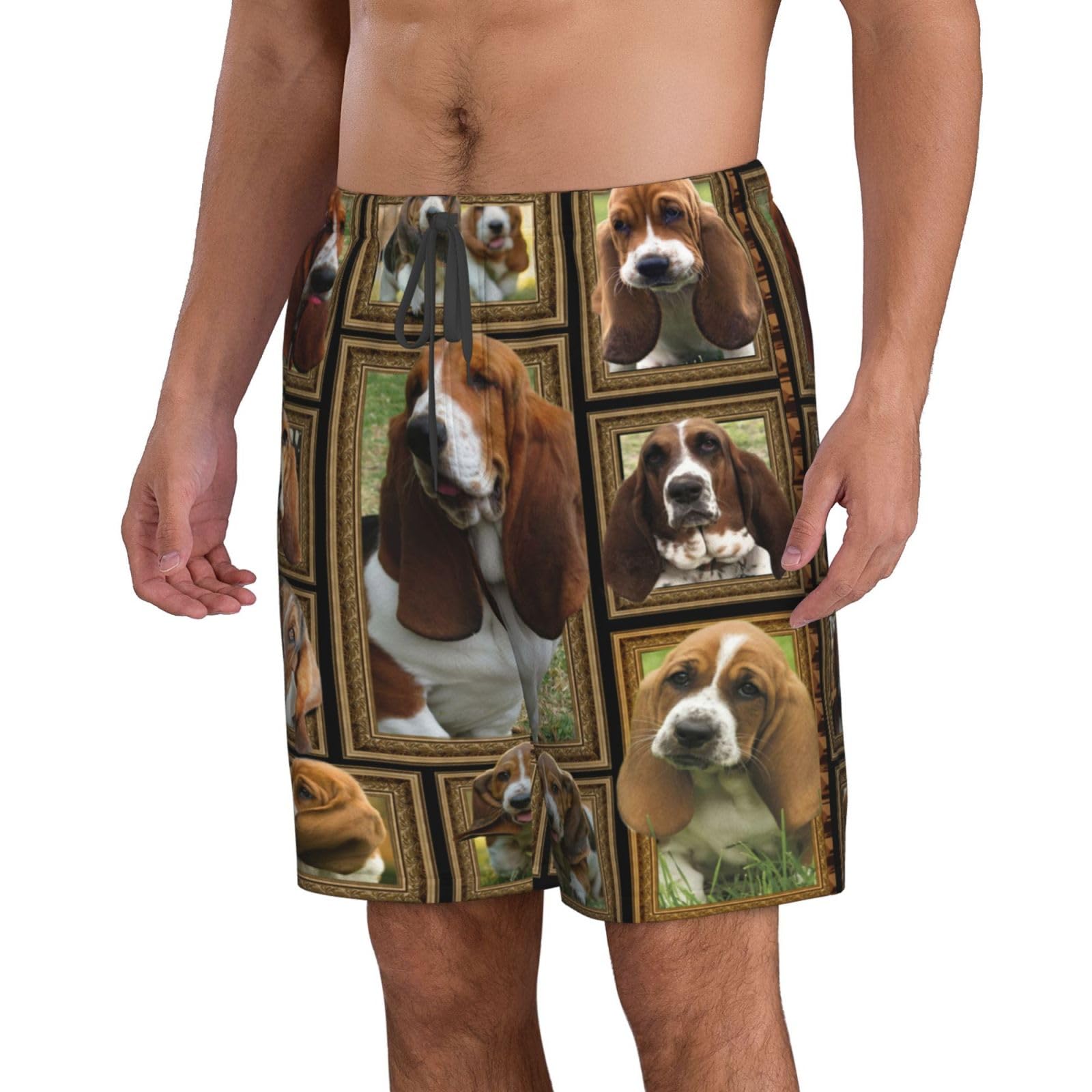 Xsovgoi Basset Hound Mens Swim Trunks Quick Dry Casual Lightweight Drawstring Board Shorts with Pockets Cool Mesh Lining X-Large