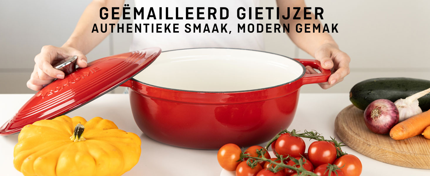 VeoHome geëmailleerde gietijzeren braadpan, 6 l, zeer resistent VeoHome geëmailleerde gietijzeren braadpan, 6 l, zeer resistent