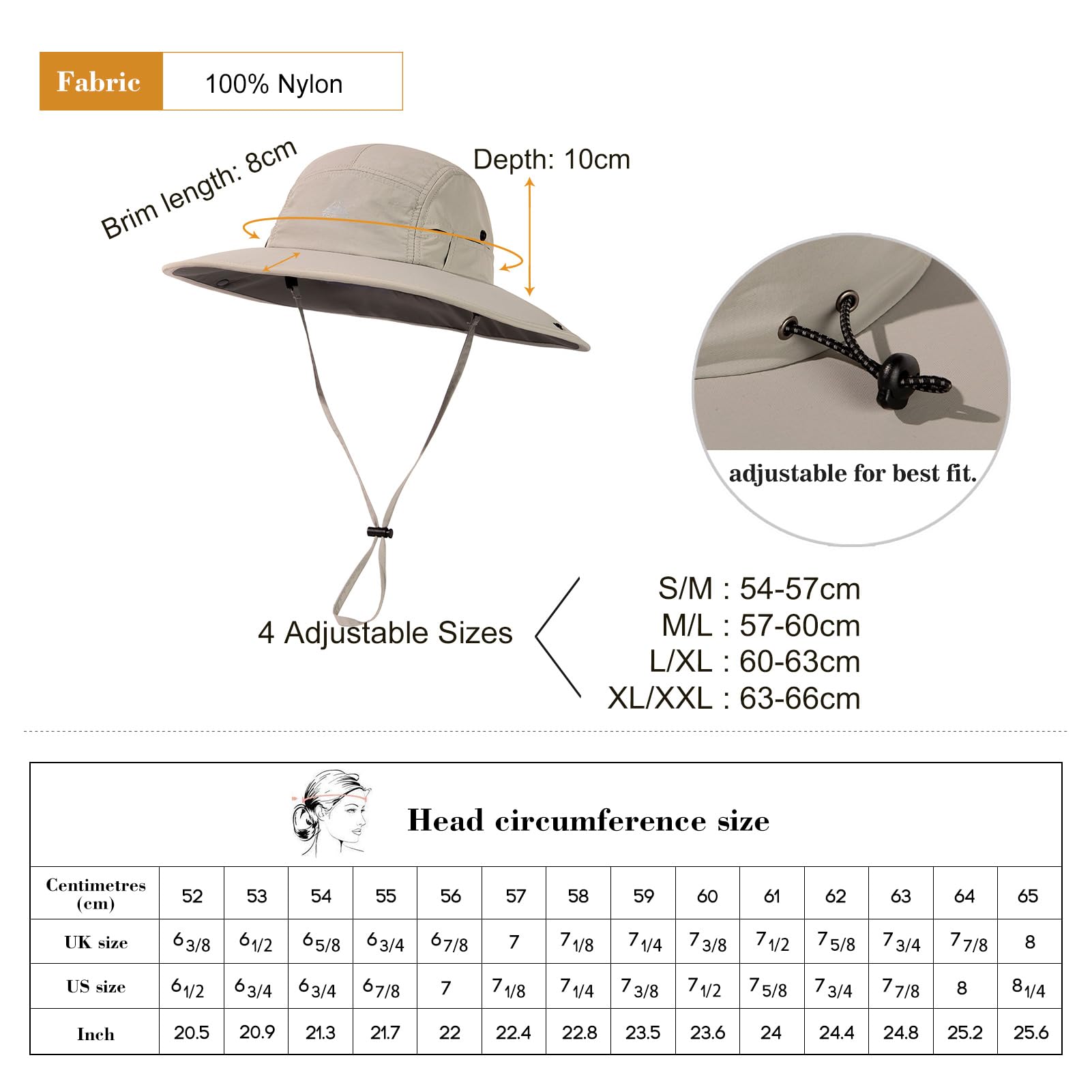 TOP-EX Chapeau de soleil surdimensionné XL XXL à large bord UPF50+ respirant, imperméable, pliable, pour le golf, la randonnée, l'extérieur, pour homme et femme