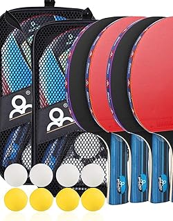 Table Tennis Set, Portable Table Tennis Bats and Balls | 4x Ping Pong Paddle for Children and Adult Table Tennis Racket Set with 2X Compact Storage Case | 8 x 3 star Ping-Pong Balls |