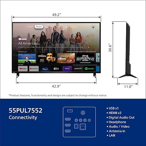 Miniatura 7 de Philips 55 pulgadas Class 4K 2160p Smart LED TV HDR Modo de juego Google Assistant y Chromecast Conectividad Bluetooth integrada 55PUL7552/F7