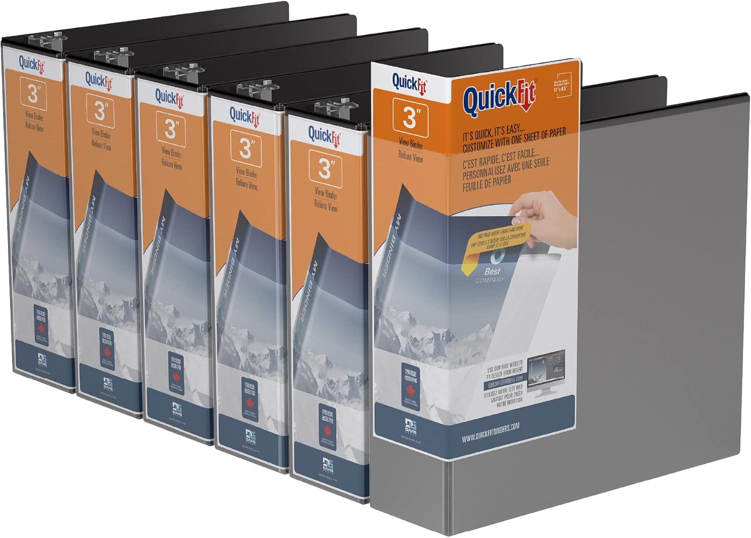 QuickFit View Binder, 3Ring Binder, Angle D Ring, 3 Inch, Black, Pack