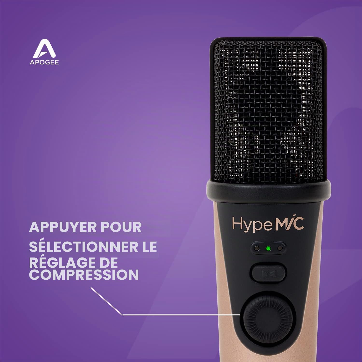 Apogee - HypeMIC - Microphone à condensateur USB cardioide avec compresseur intégré et sortie casque rose gold