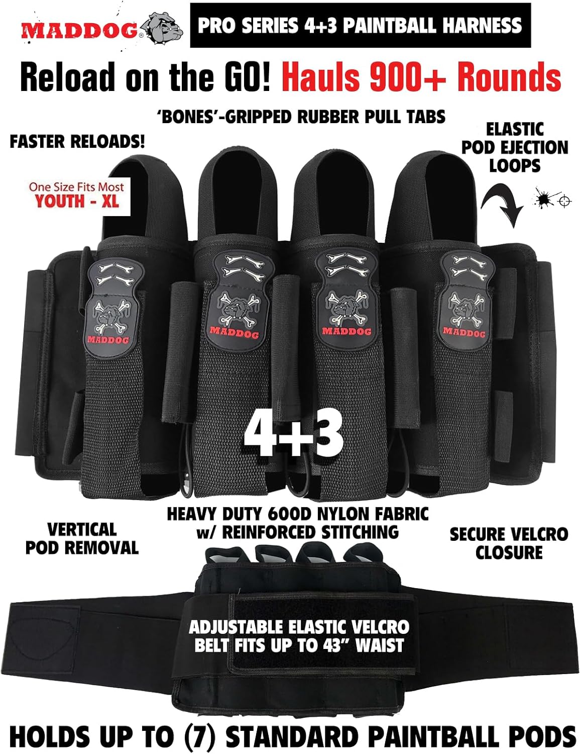 Maddog Empire Mini GS Full Auto Paintball Gun Marker w/HPA Tank, Empire Halo Too Loader, Thermal Anti-Fog Paintball Mask Goggle, Neck Protector, 4+3 Harness & (4) Pods Starter Package