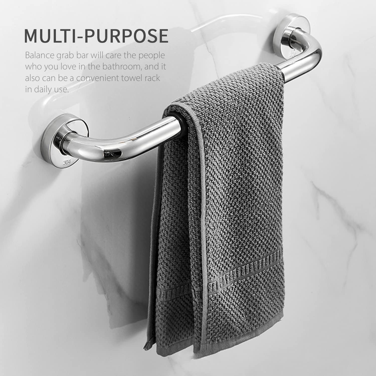 Balustrade antidérapante en acier inoxydable 33/43 cm pour salle de bain, WC, douche, baignoire, main courante de sécurité (43 cm)