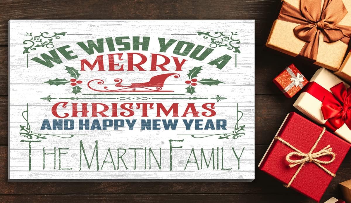 Merry Christmas Sign CUSTOM Wooden Vintage Style Wall Art Farmhouse Decoration Gift Idea