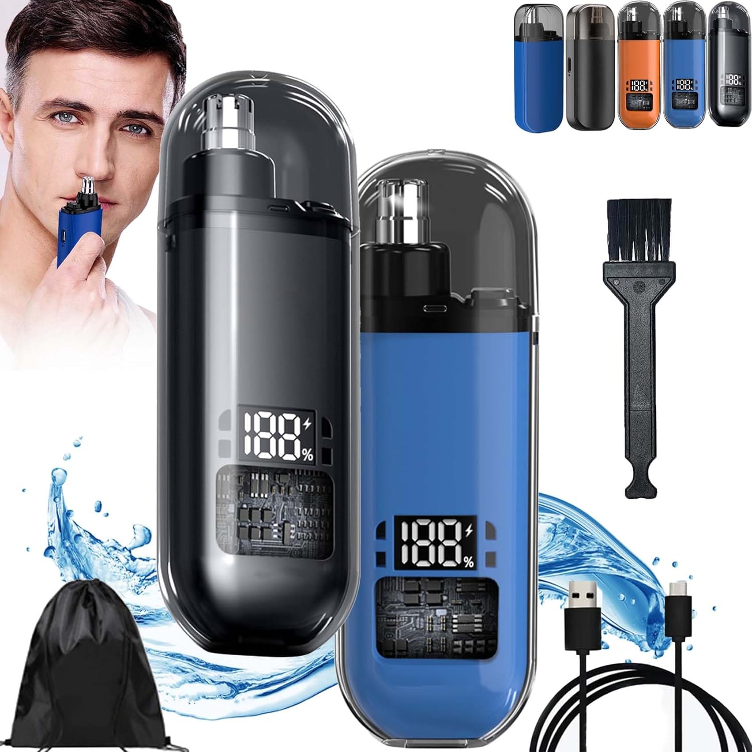 Portable Nose Hair Trimmer (Painless & Precision), Electric Nose Hair Trimmer, 2 in 1 Nasal Hair Cutter with IPX7 Waterproof,Dual Edge Blades Clipper for Easy Cleansing (2PCS-A, Upgraded)