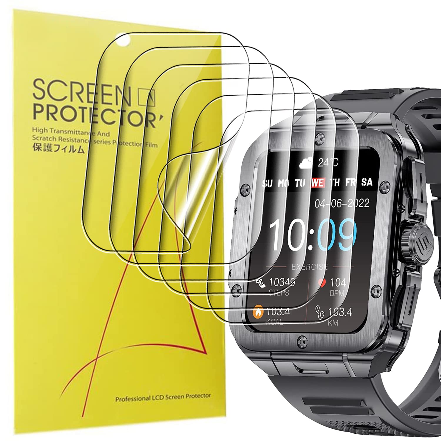 Blueshaweu Screen Protector Compatible with LIGE Smartwatch Men's 1.86 Inch ST10, HD Clear Flexible TPU Screen Protector [Pack of 6] for LIGE ST10 Smartwatch (HD)